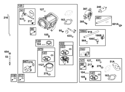 Carburetor And Fuel Supply Group Diagram and Parts List for 40U777-0010-G1 400000 - 699999 Briggs and Stratton Engine